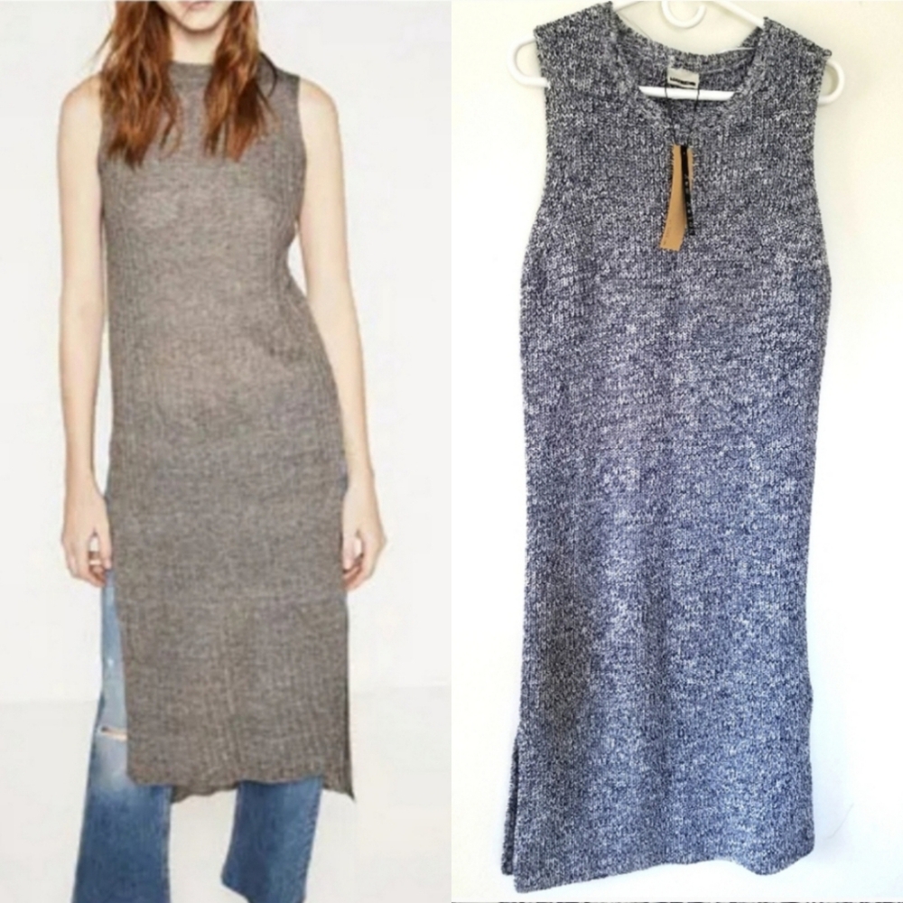 NWT Noisy May Midi Maxi Sweater Vest Knit Vest Navy White Size Medium